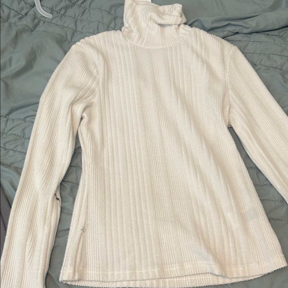 Ribbed Turtleneck Sweater in Cream
